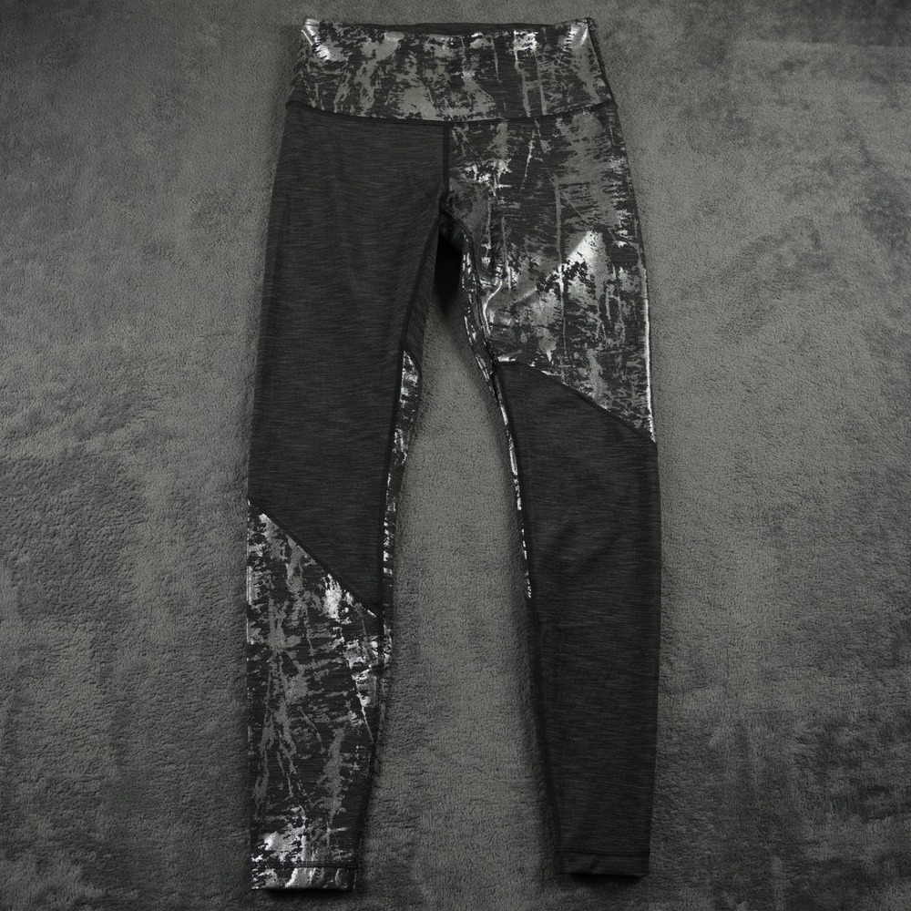 Lululemon Wunder Under High Rise Tight‎ 8 Black Silver Metallic Foil Leggings